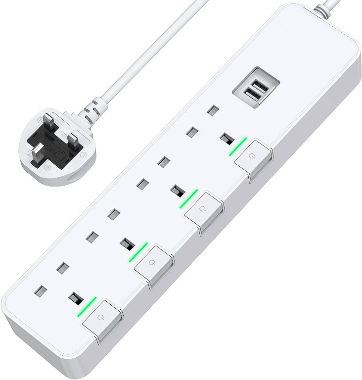 2944) Multi Socket Extension Lead with USB Ports, 4 AC 2 USB Power ...
