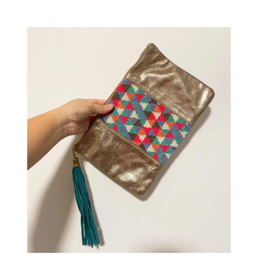 Accessorize real leather gold clutch bag