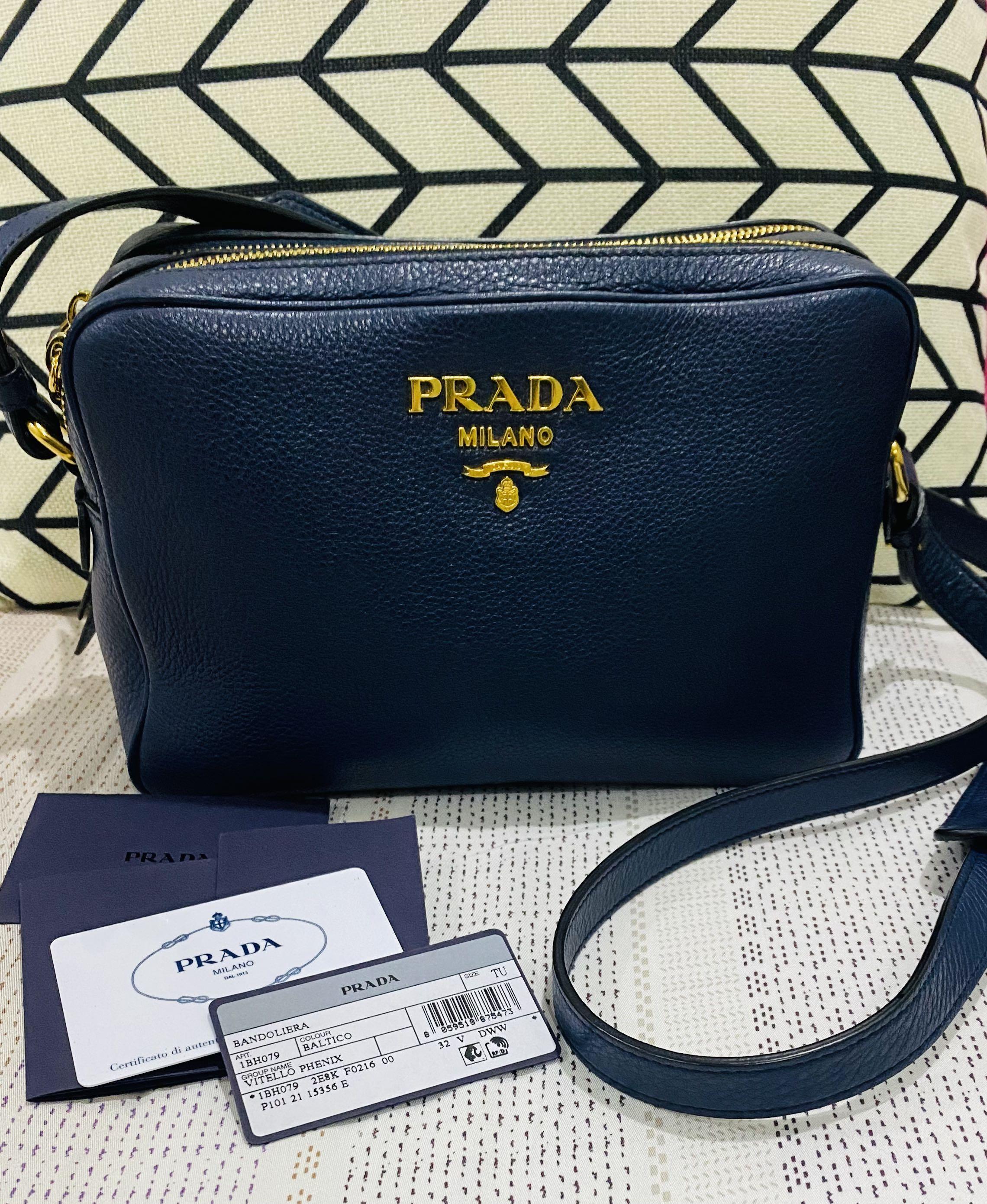 New Prada Baltico Blue Vitello Phenix Leather Double Zip Crossbody Bag  1BH079 