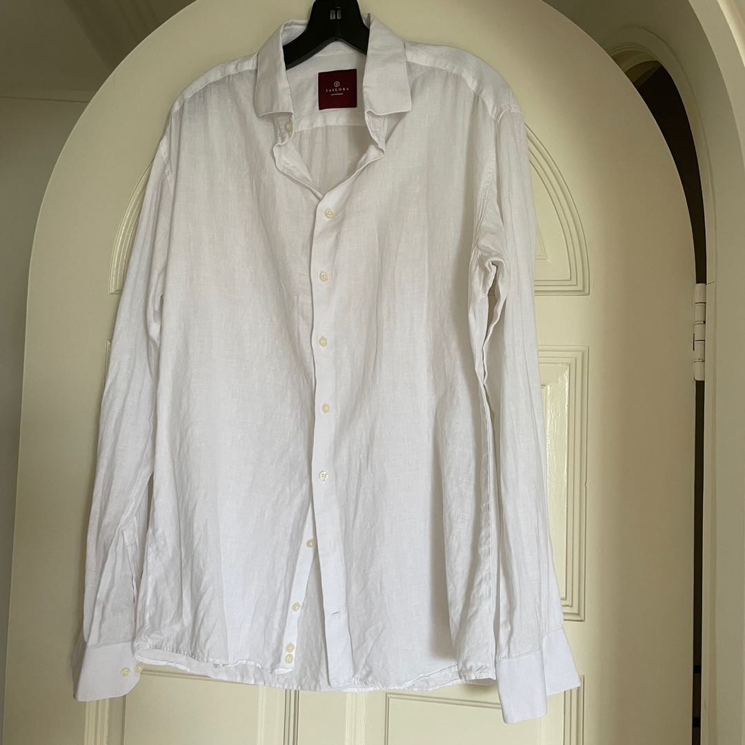 Benjamin Barker White linen Shirt, Men's Fashion, Tops & Sets, Formal ...