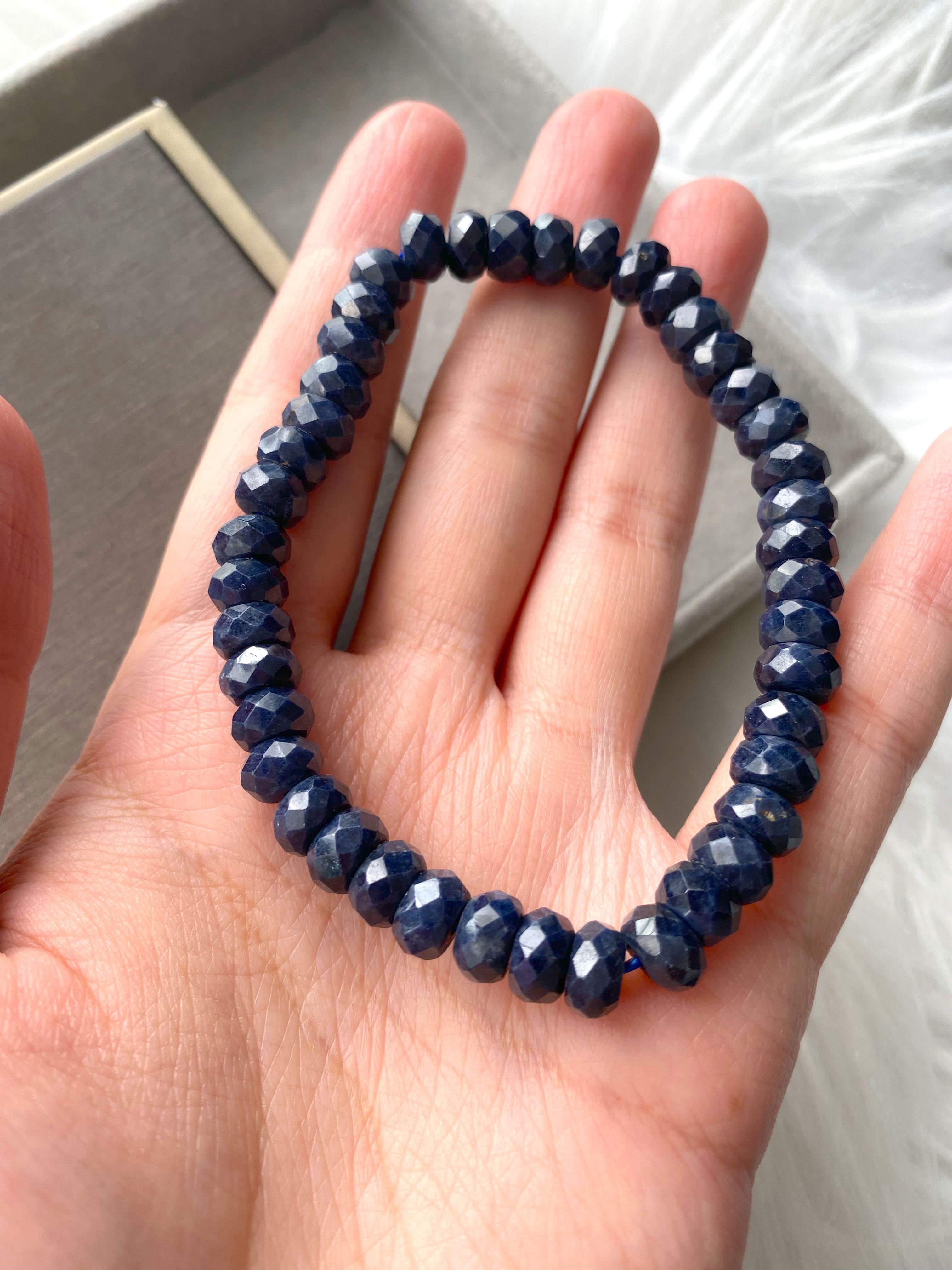 Blue Sapphire Faceted Beads Crystal Bracelet