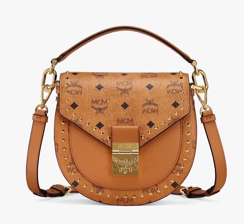 Cognac Patricia Studded Outline Visetos Small Shoulder Bag