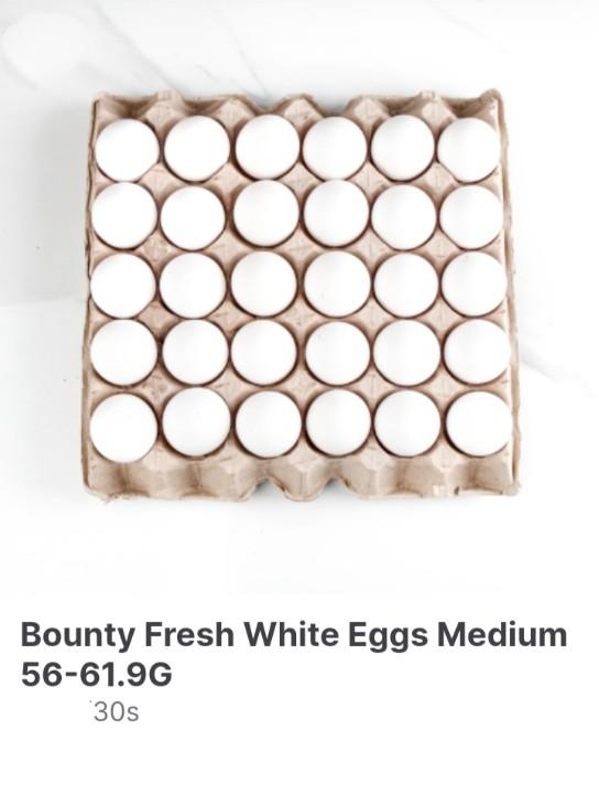 Eggs in Tray 30 pcs. (Category: Fresh Produce) located in Manila. Submitted by virtualtindahanipaul (Listing ID 1166177851, Image 2). Description: 🥚Bounty Fresh Egg WHITE MEDIUM Price: P195 🥚Bounty Fresh Egg BROWN MEDIUM Price: P245 🥚Bounty Fresh Egg WHITE LARGE Price: P199 indicated price per: 1 Tray= 30 pieces Delivery every Tuesday, Thursday, Saturday & Sunday..