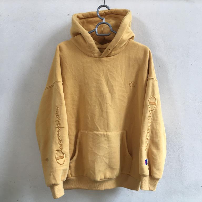 Champion Embroidered Mustard Yellow Hoodie Jacket Men s Fashion