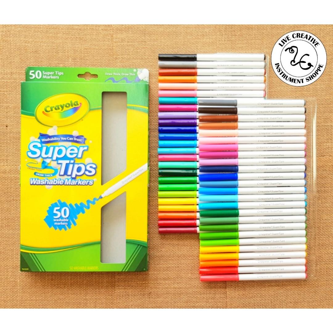 CRAYOLA SUPERTIPS ﻿ Washable Markers - Set of 50 (Thin/Thick Nib), Hobbies  & Toys, Stationery & Craft, Other Stationery & Craft on Carousell