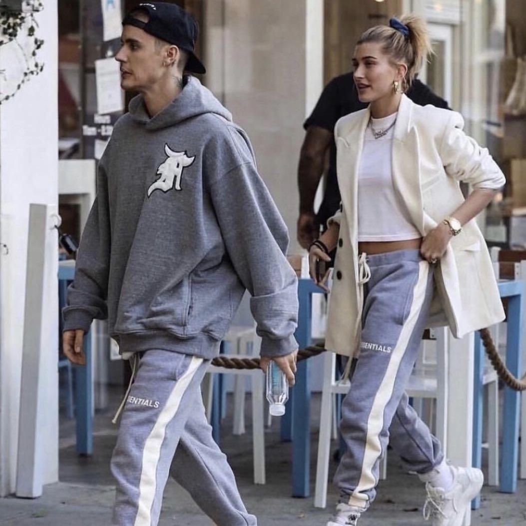 Fear of god essentials side stripe sweatpants grey online