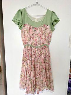Flower Dress in Green & Pink