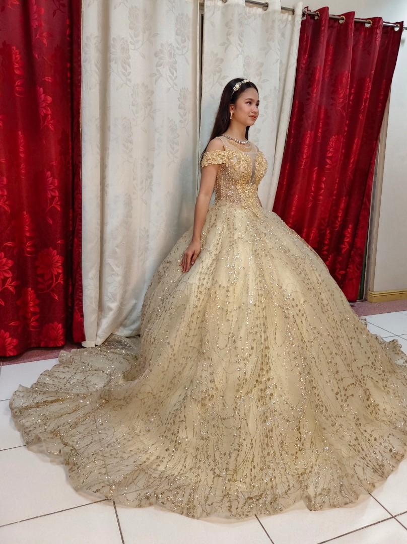 High-end Gold Prom Dresses 2021 A-Line / Princess See-through Square  Neckline Long Sleeve Handmade Beading Sequins Sweep Train Ruffle Formal  Dresses
