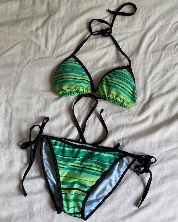 Green striped bikini set, Women's Fashion, Swimwear, Bikinis