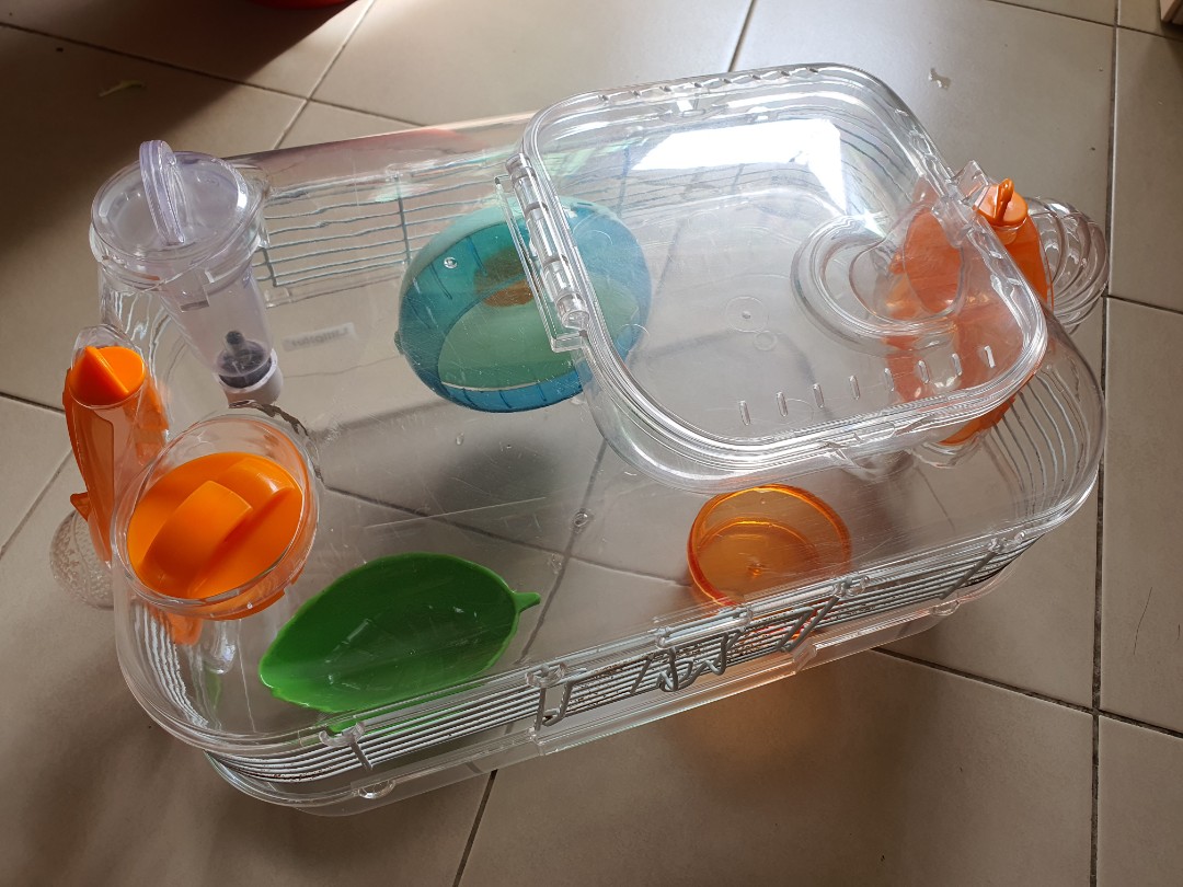 Hamster cage complete with hamster wheel, food bowl, water dispenser ...