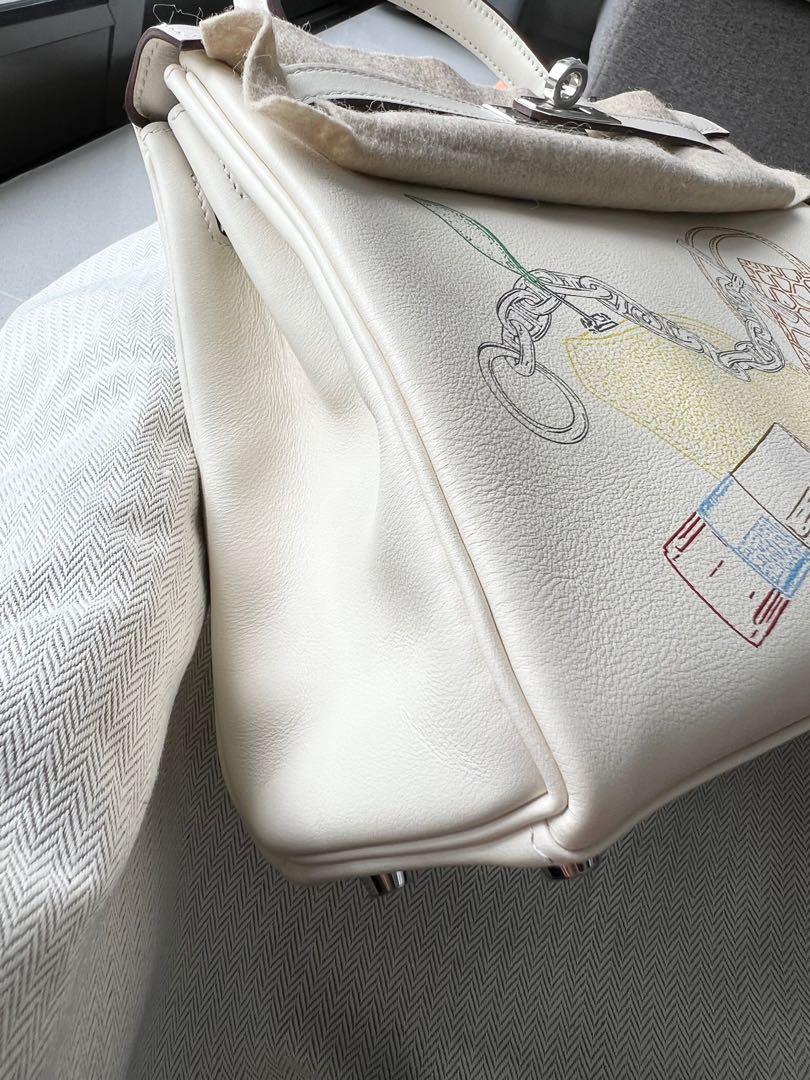 Hermès Kelly Nata Printed Swift in and Out 25 Retourne Palladium Hardware, 2021 (Like New), White Womens Handbag