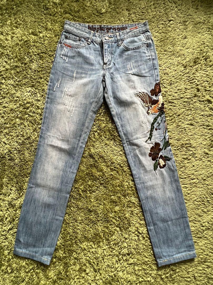 Rare! HIPPIE Brand Embroidered Jeans, Women's Fashion, Bottoms, Jeans