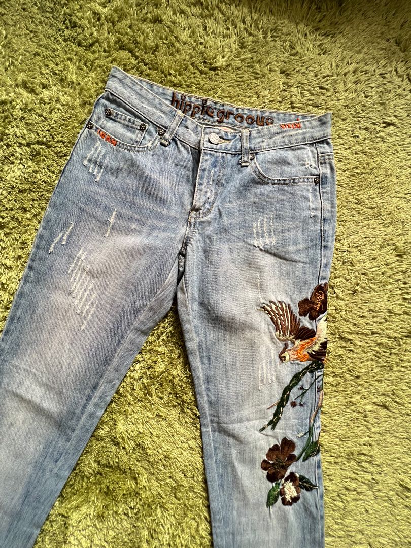 Rare! HIPPIE Brand Embroidered Jeans, Women's Fashion, Bottoms, Jeans