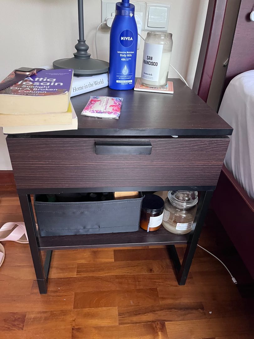 Ikea dark brown bedside table, Furniture & Home Living, Furniture