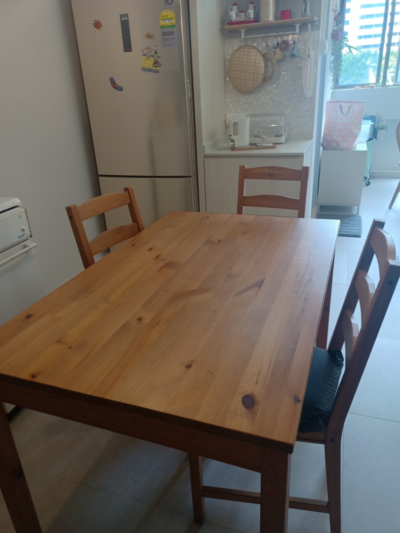 IKEA kitchen table(0.7mX 1.2m)+ 4 chairs, Furniture & Home Living