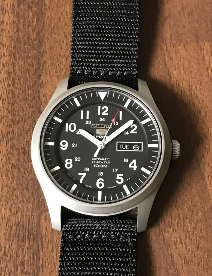 Seiko 5 sports automatic made in japan black dial nylon strap watch snzg15j1 men's outlet