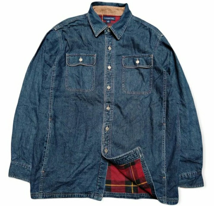 Lands end denim shirt, Fesyen Pria 