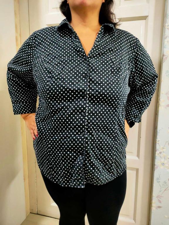 Lane Bryant Plus Size Black White Polka Dot Cotton Spandex