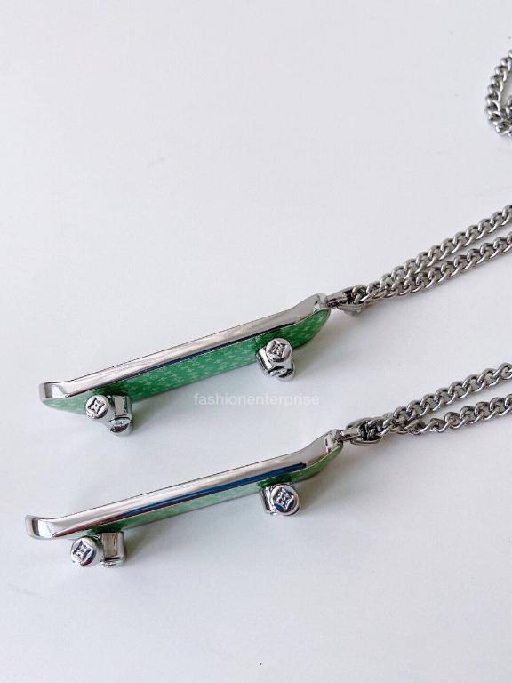 Louis Vuitton LOUIS VUITTON Necklace Pendant Skateboard Metal Silver x  Green Men's MP3277 | eLADY Globazone