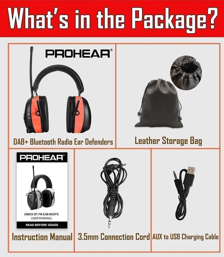 (M3050) PROHEAR 033A DAB+ Upgraded Wireless Bluetooth Ear Defenders