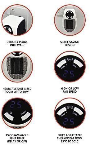 M3073) STAYWARM 500w Plugin Power Heater with 2 Fan Speeds / 15 - 30°C  Temperature Settings /