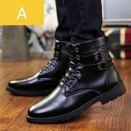 Men Shoes High Cut PU Leather Fashion Lacing Up Boots Black Size