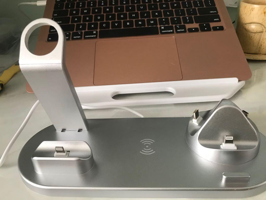 Multi-function charging stand (Category: Chargers & Cables) located in Singapore. Submitted by ikigai21 (Listing ID 1166092258, Image 2). Description: For phone, Apple Watch, AirPods.