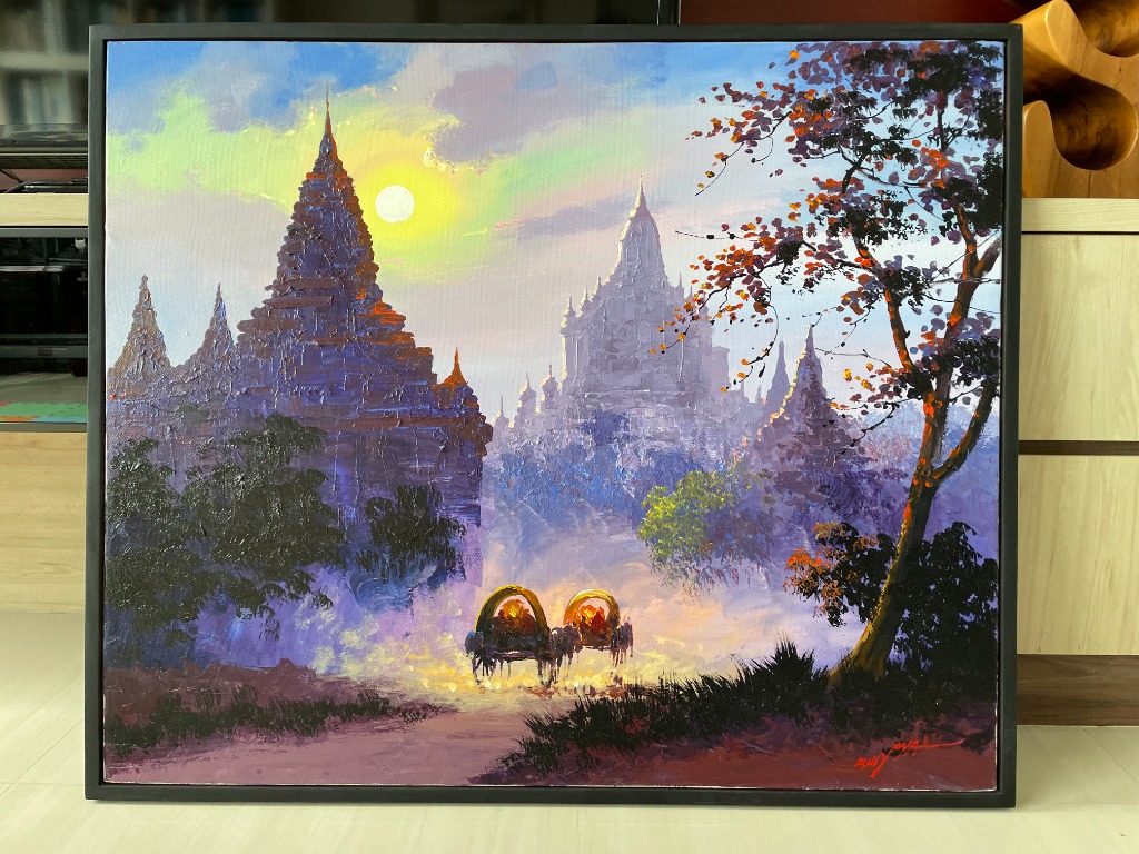 Original hand oil painting on canvas, Bagan, Hobbies & Toys, Stationery