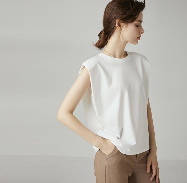 White padded shoulder tank top Clearance
