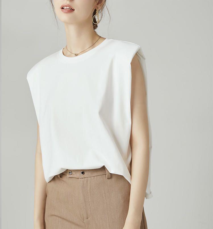White padded shoulder tank top Clearance