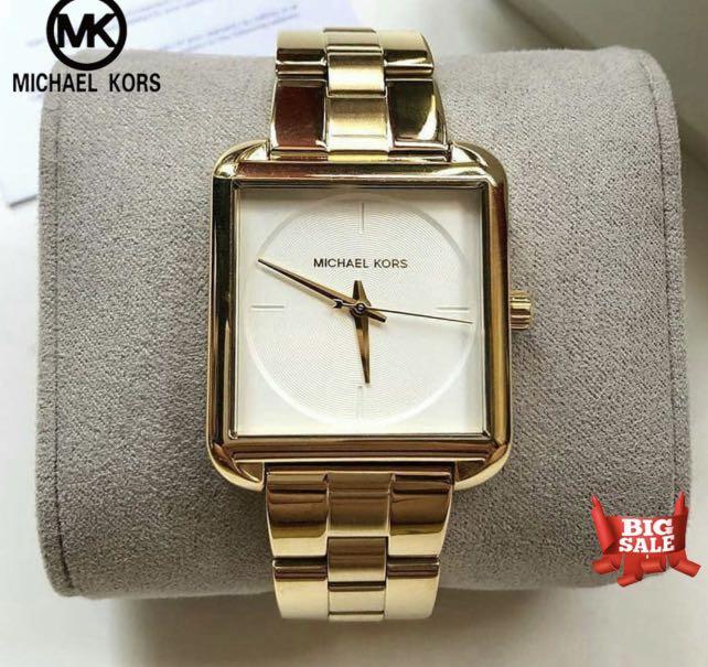 Pawnable MICHAEL KORS MK Square Watch For Women Ladies Watches Pawnable Orginal Authentic Gold Stainless Need to Change Batteries