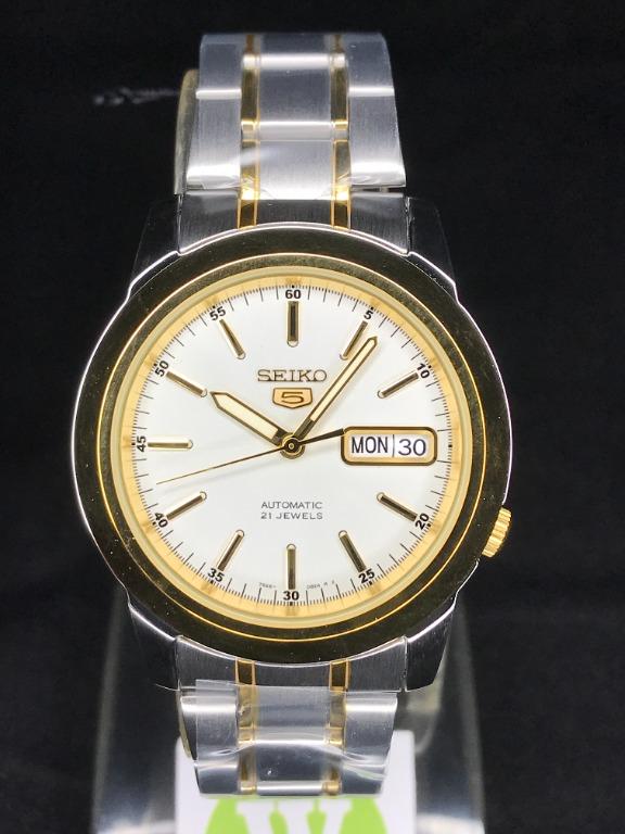 SOLD OUT Seiko 5 Sports SNKE54K1 White Dial Two Tone Automatic Gents Watch Steel Bracelet Case Width 38.40 mm snke54 Men s Fashion Watches Accessories Watches on Carousell