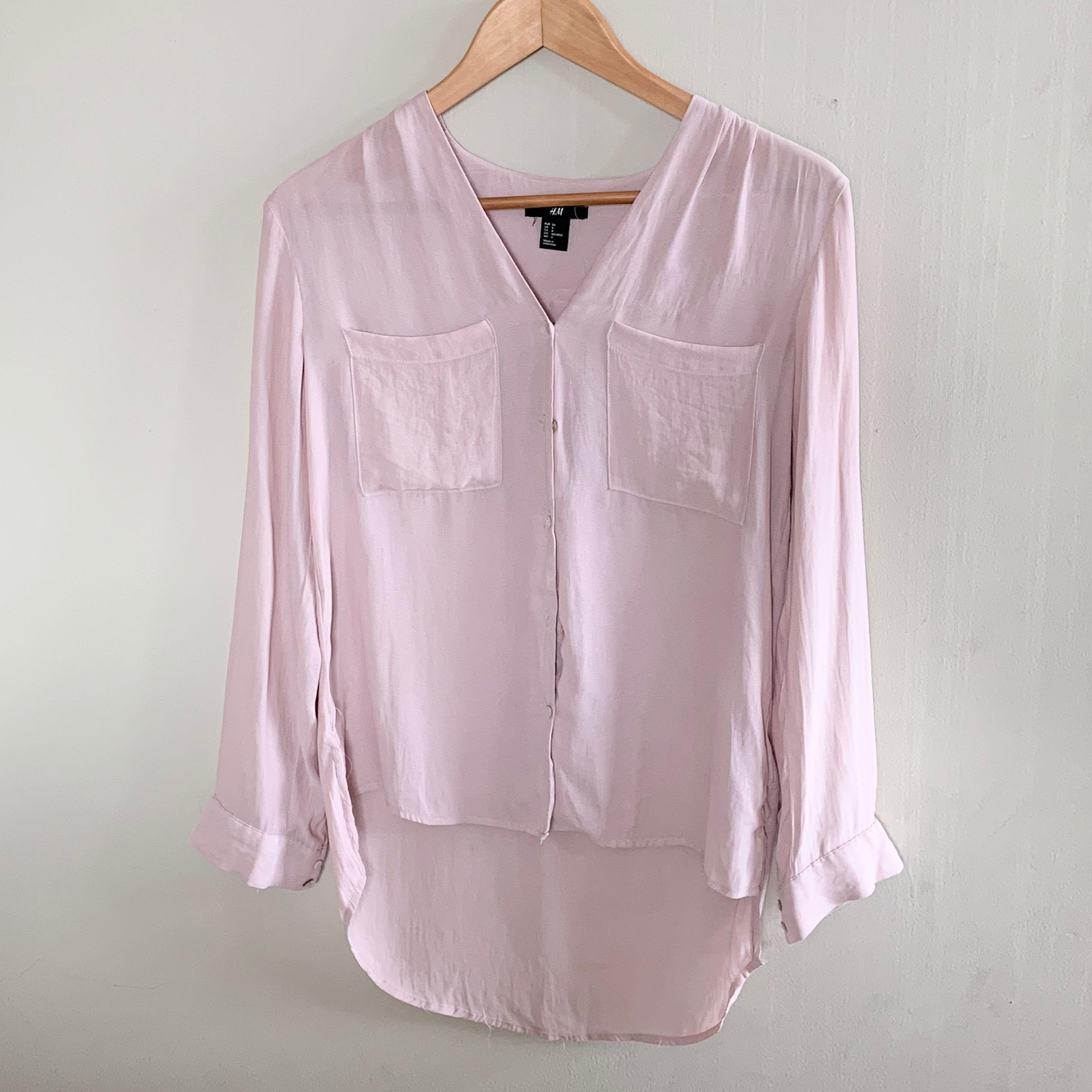 Sheer pink blouse shirt kemeja, Fesyen 