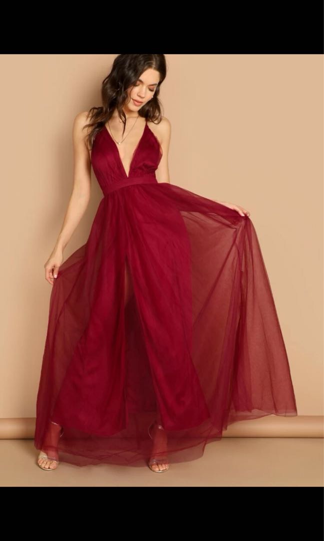 Shein Red Gown Women s Fashion Dresses Sets Evening dresses
