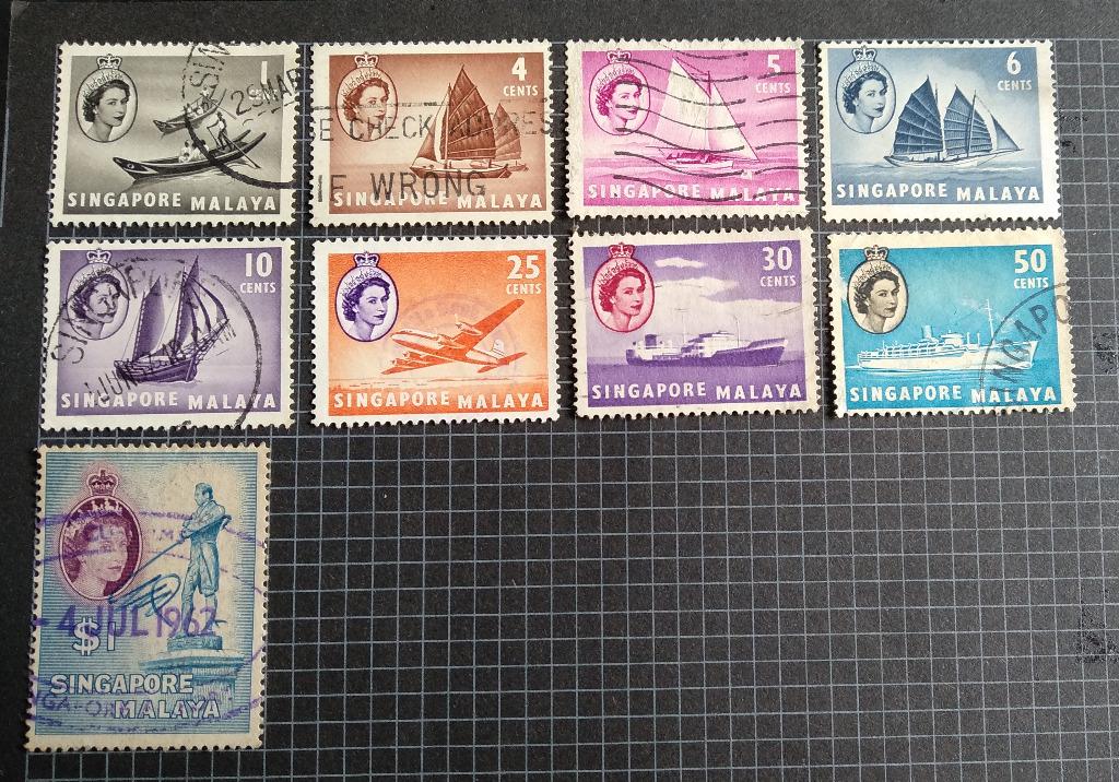 Singapore Stamps1955 Boat Series Definative Stamps Set., Hobbies & Toys, Memorabilia