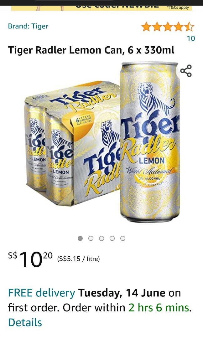 Tiger Radler Lemon x6, Food & Drinks, Alcoholic Beverages on Carousell