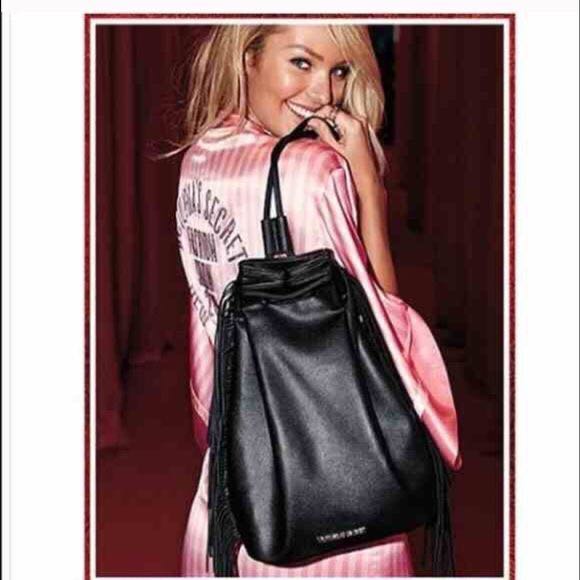 Victoria secret black cheap leather backpack