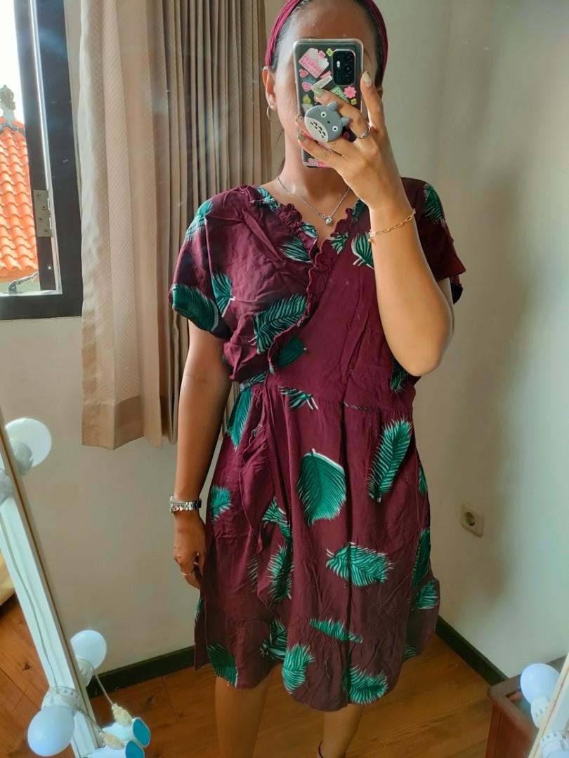 Wrap dress rayon bali, Fesyen Wanita 