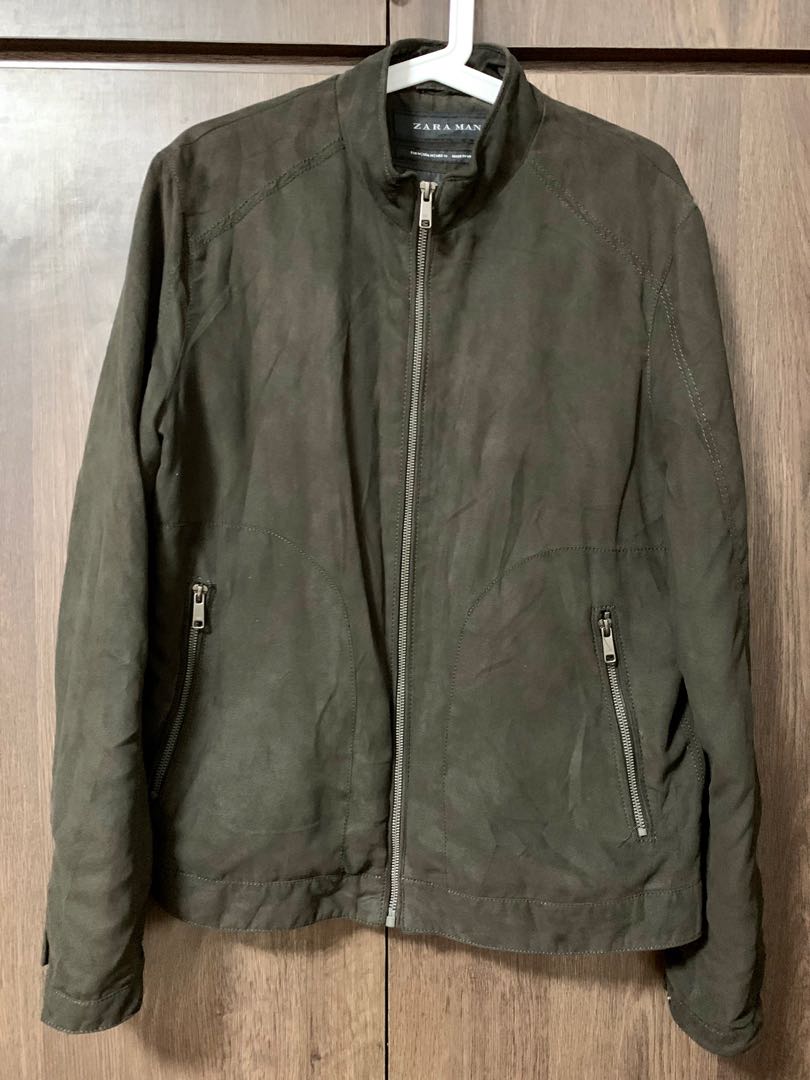 Zara Man Suede Moss Green Jacket Men s Fashion Coats Jackets
