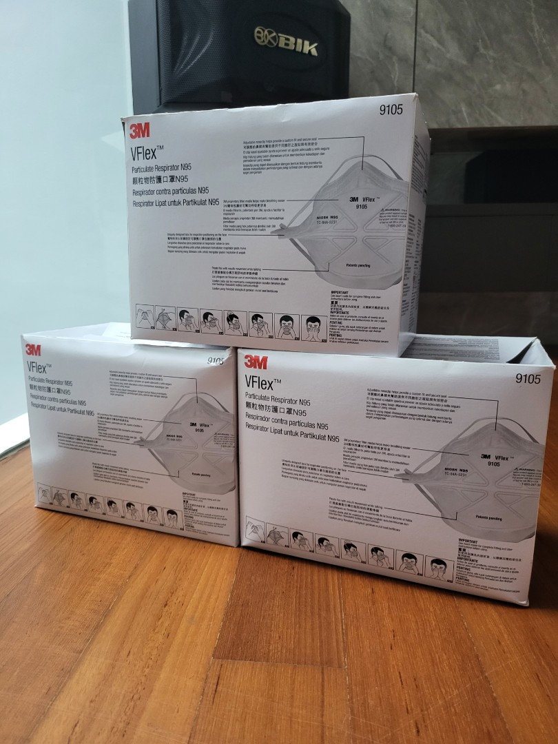 3M 9105 Vflex Disposable Respirator N95 Face Mask, Non Woven Fabric, 3 Panel Flat Fold, Elastic Headband, Anti Air Pollution Respirator (Pack Of 50 - Foto 4