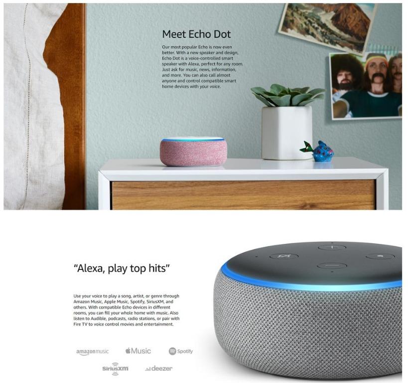 Amazon Echo Dot 3rd Gen - Smart Speaker with Alexa (charcoal), TV ...