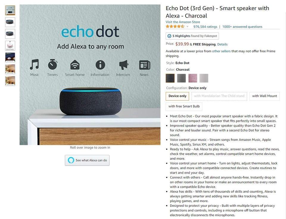 Amazon Echo Dot 3rd Gen - Smart Speaker with Alexa (charcoal), TV ...