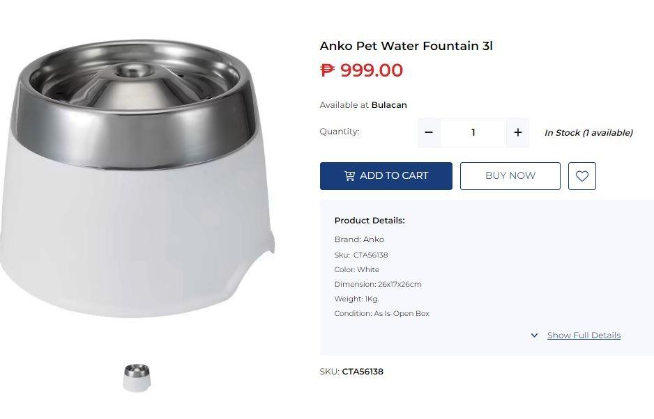 Anko Pet Water Fountain 3l