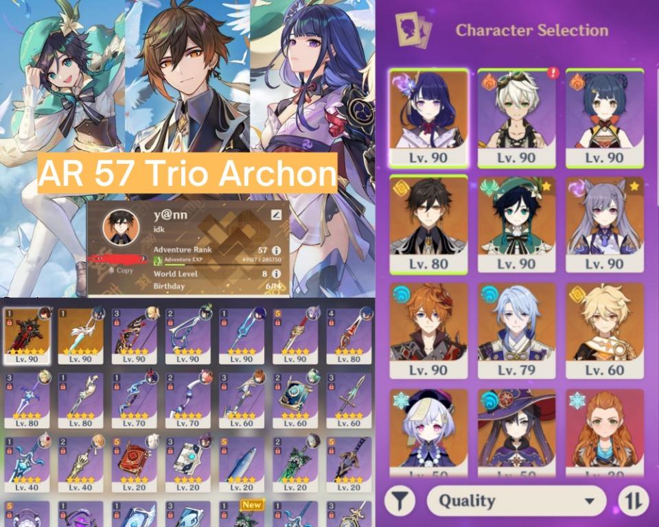 Ar 57 Genshin Impact Trio Archon Account Asia Video Gaming Video Games Others On Carousell