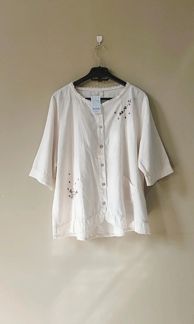 Premium) Blouse Vintage Linen Renda 