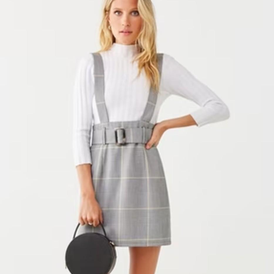 BNWT f21 forever 21 forever21 Glen Pinafore plaid dress check