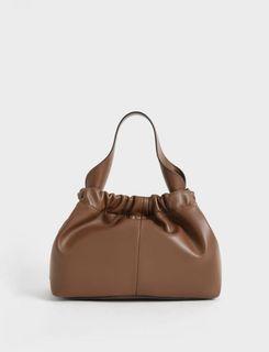 Charles & Keith Ruched Slouchy Bucket Bag in Chocolate