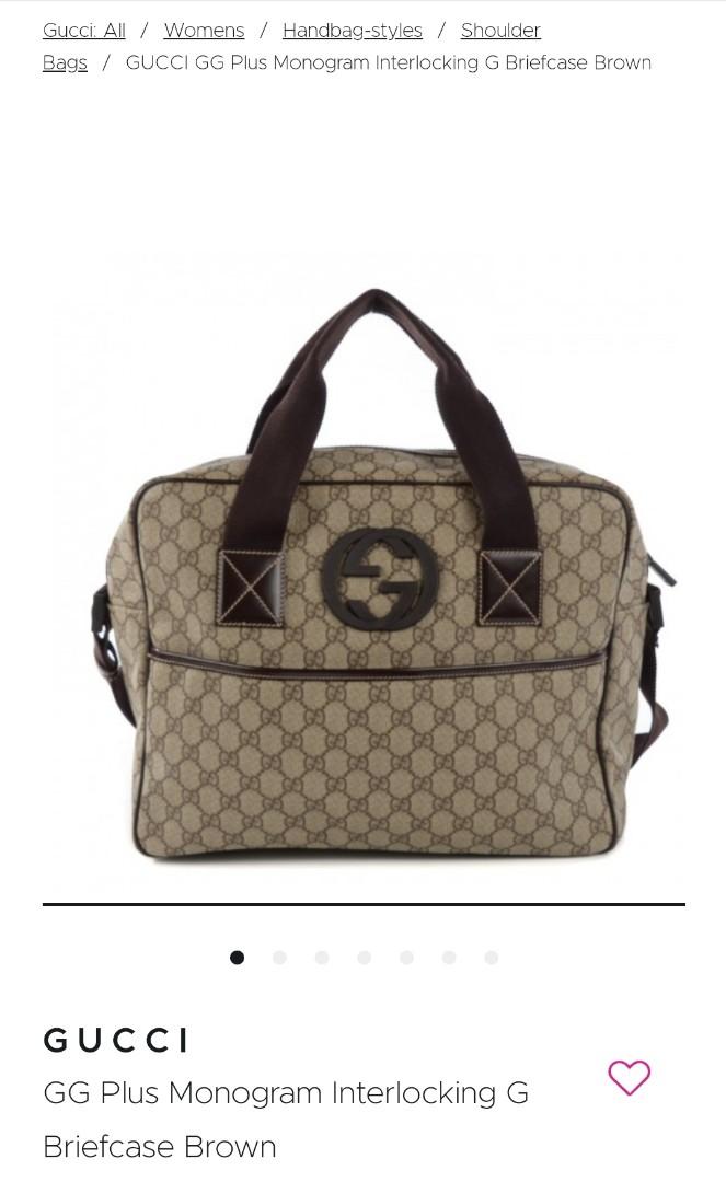 GUCCI GG Plus Monogram Interlocking G Briefcase Brown (Category: Luxury Bags & Wallets) located in Manila. Submitted by mamaloverakkie (Listing ID 1166331077, Image 2). Description: USED/PRELOVED! when buying preloved item pls. dont expect too much! expect me mga signs of used. 🥰❤😍😘🤗 PLS. ZOOM IN PHOTOS FOR THE ITEM CONDITION PO🧐🧐🧐🧐🧐 PLEASE BE NOTED HEAVILY USED po ito pero still nice pa din naman wala butas na tagos inside ng Bag "GOOD 
