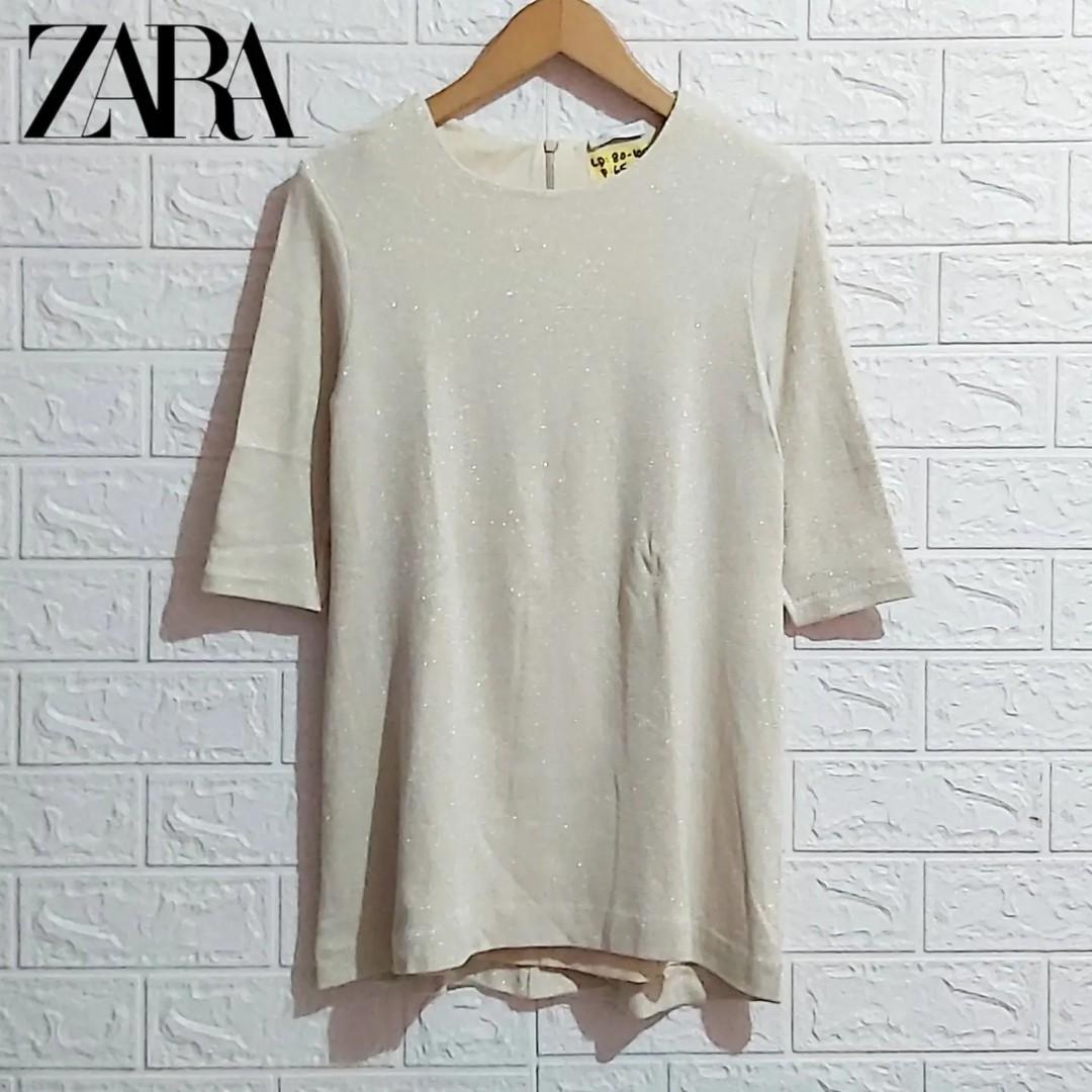 Kaos gold top zara glitter, Fesyen 