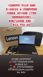 Laptop Lenovo V110 AMD E2-9010 4 Computer Cores 2C+2GB 2.0ghz 8GB/120gb SSD Built in Camera (7th Generation)